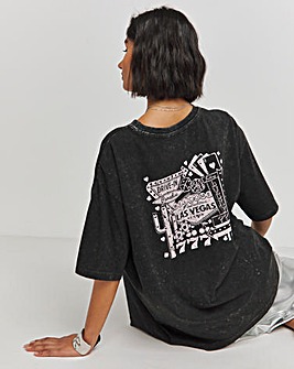 Black Acid Wash Oversized Back Print Graphic T-Shirt