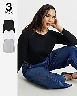 Black, White & Grey Pack of 3 Pure Cotton Slash Neck Tops