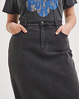 Black Back Split Maxi Denim Skirt