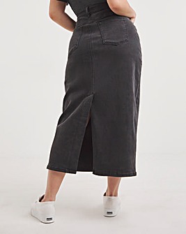 Black Back Split Maxi Denim Skirt