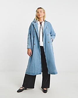 Mid Blue Belted Denim Trench Coat