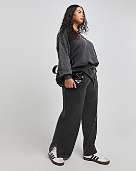 Black Acid Wash Deep Waist Wide Leg Joggers