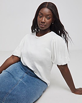 White Poplin Puff Sleeve T-Shirt