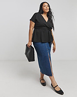 Black Jersey Cheesecloth Wrap Top