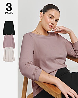 Oatmilk, Black & Pink Pack of 3 Slash Neck Tops