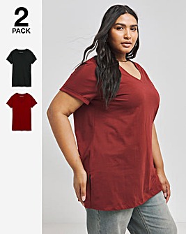 Black & Burgundy Pack 2 V Neck Longline Tops