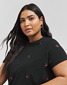 Black Cherries Embroidered T-Shirt