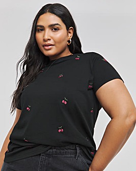 Black Cherries Embroidered T-Shirt