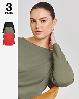 Black, Red & Khaki Pack 3 of Slash Neck Tops