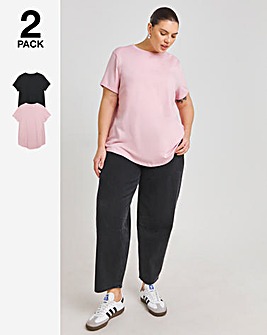 Black & Blush 2 Pack of Curved Hem T-Shirts