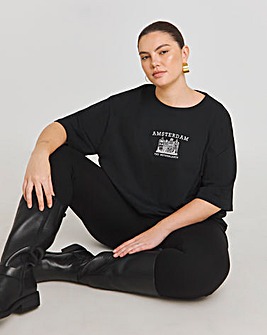 Black Amsterdam Embroidered Oversized T-Shirt