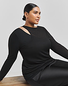 Black 2 in 1 Knit Look Mesh Top