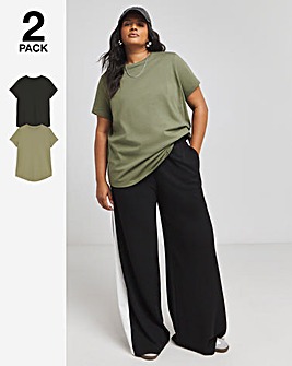 Khaki & Black 2 Pack Curved Hem Longline T-Shirt