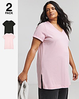 Blush & Black 2 Pack Longline V Neck T-Shirt