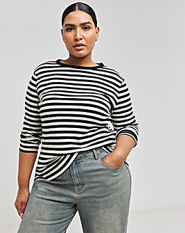 Black & Ivory Stripe Ribbed Long Sleeve Top