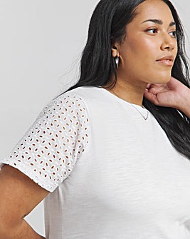 White Broderie Sleeve T-Shirt