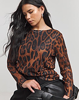 Leopard Print Mesh Scoop Back Top