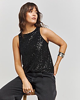 Black Linear Sequin Racer Tank