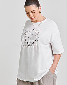 White Cut Work Oversized T-Shirt