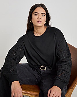 Black Cut Work Detail Sleeve Sweatshirt