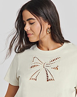 Ecru Bow Cut Out T-Shirt