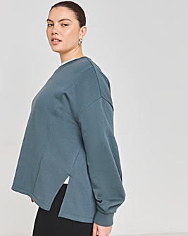 Slate Grey Piping Detail Longline Side Split Sweatshirt