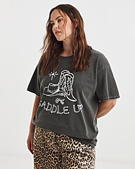 Acid Wash Western Slogan T-Shirt