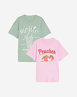 Pink & Green Fruit & Cocktail Graphic T-Shirt 2 Pack