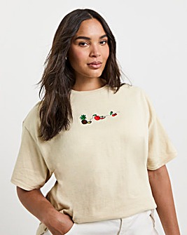 Simply Be Sand Fruit Embroidered T-Shirt