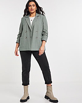 Green Gingham Double Breasted Pocket Front Blazer
