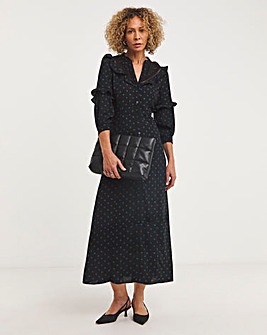 Lace Yoke Frilled Shirt Dress