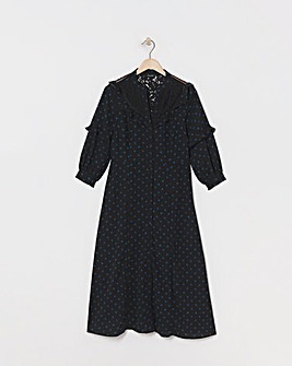 Lace Yoke Frilled Shirt Dress
