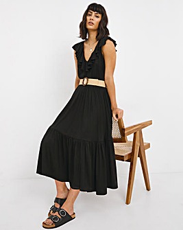 Soft Touch Frill Maxi Dress with Belt
