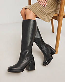 Gingerly Leather Platform Knee High Boots Extra Wide EEE Fit Super Curvy Calf