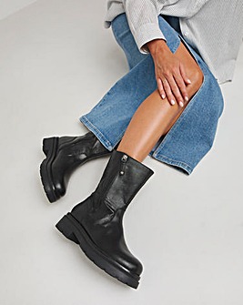 Breener Leather Outside Zip Chunky Ankle Boots Extra Wide EEE Fit