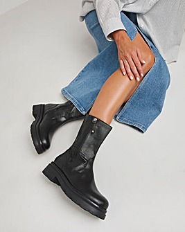 Breener Leather Outside Zip Chunky Ankle Boots Wide E Fit