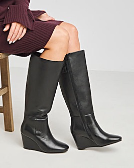 Jocelyn Leather Wedge Boots Wide E Fit Curvy Calf