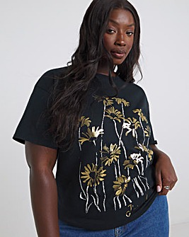 Floral Foil Print Graphic T-Shirt