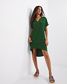 Green Luxe Jersey Utility Shirt Dress