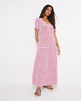 Striped Jersey Tiered Asymmetric Dress