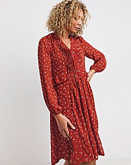 Rose Polka Dot 3/4 Sleeve Pintuck Swing Dress