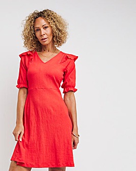 Coral Ladder Trim Textured Jersey Dress