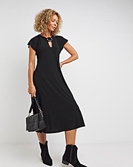 Buckle Front Jersey Midi Dress