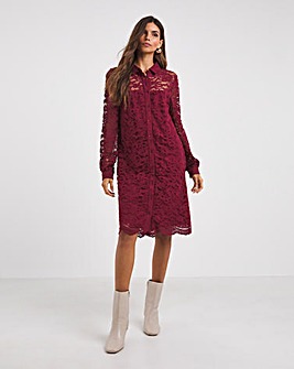 Burgundy Lace Shirt Dress