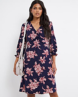 Floral Soft Touch Ruched V-Neck Swing Dress