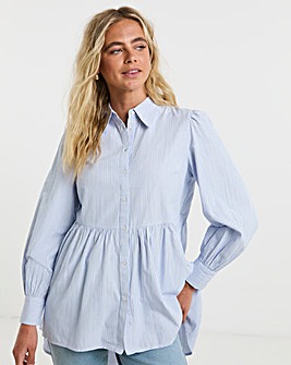 Blue Striped Dip Back Longline Peplum Shirt