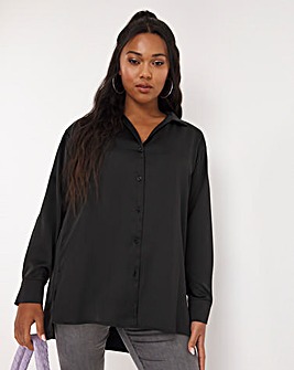 Black Dipped Back Satin Shirt