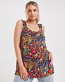 Floral Print Button Through Frill Strap Cami