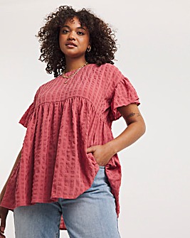 Rose Textured Short Frill Sleeve Top