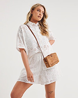 White Broderie Boxy Shirt